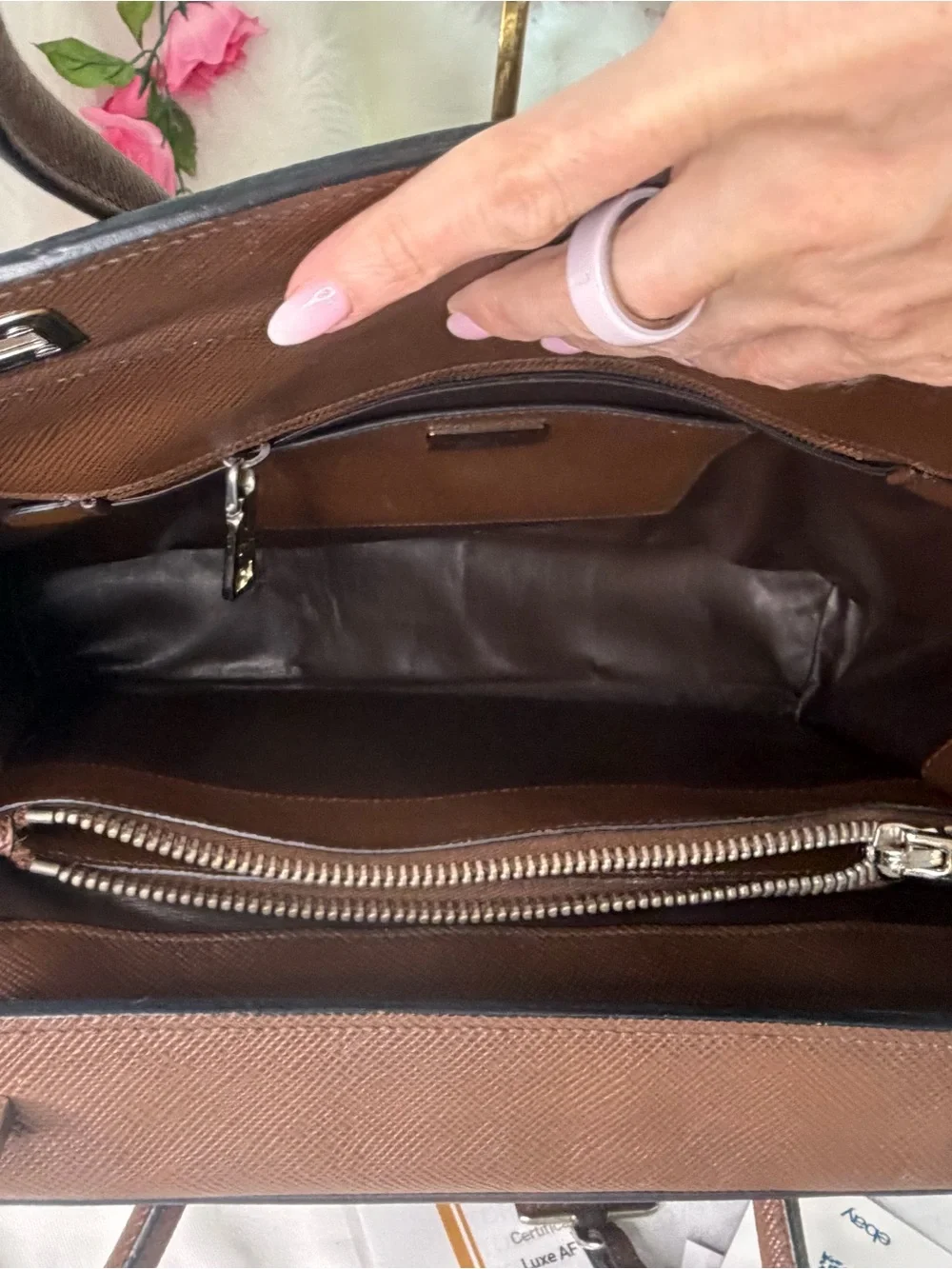 Prada Galleria Double Zip Tote Brown Saffiano Executive Handbag w/ 2 COA